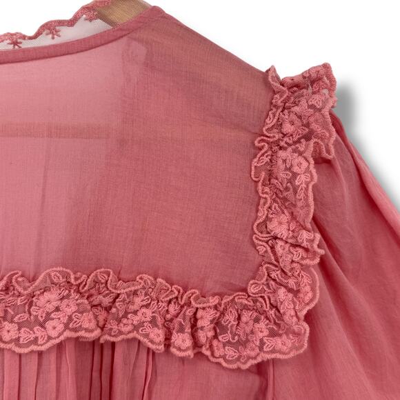 Free People Luna Top Mauve Glow Pink Lace Boho Peasant Shirt Women's Size Large - Picture 4 of 9